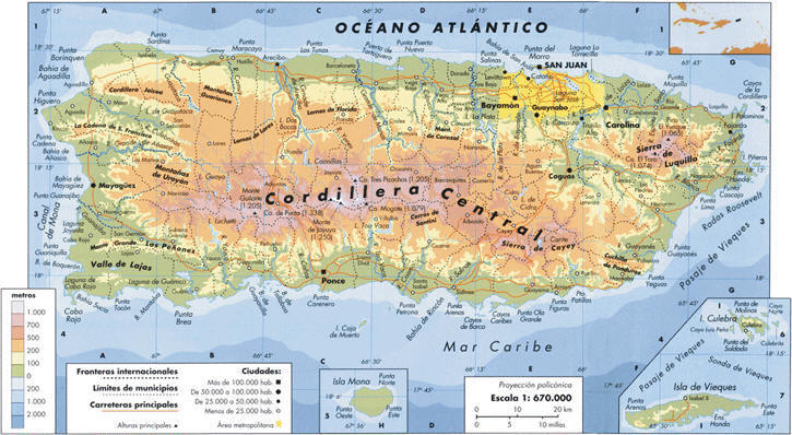 mapa de mexico por satelite. Mapa Fisico De Puerto Rico