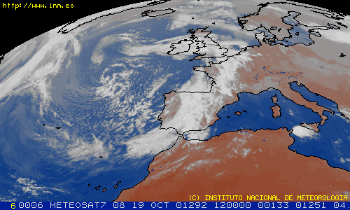 Mapa meteorolgico, con los frentes de nubes sobre la pennsula. Tomada de www.inm.es