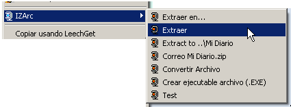 IZArc - Menú contextual IZArc - Opción Extraer